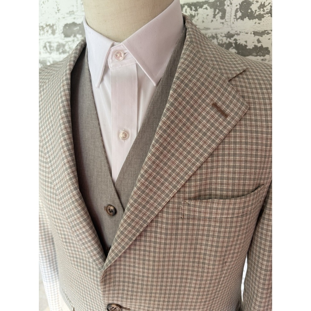 Vintage Century Club 2 Piece Suit‎ Mens 42R Plaid Blazer Vest Jacket 70s